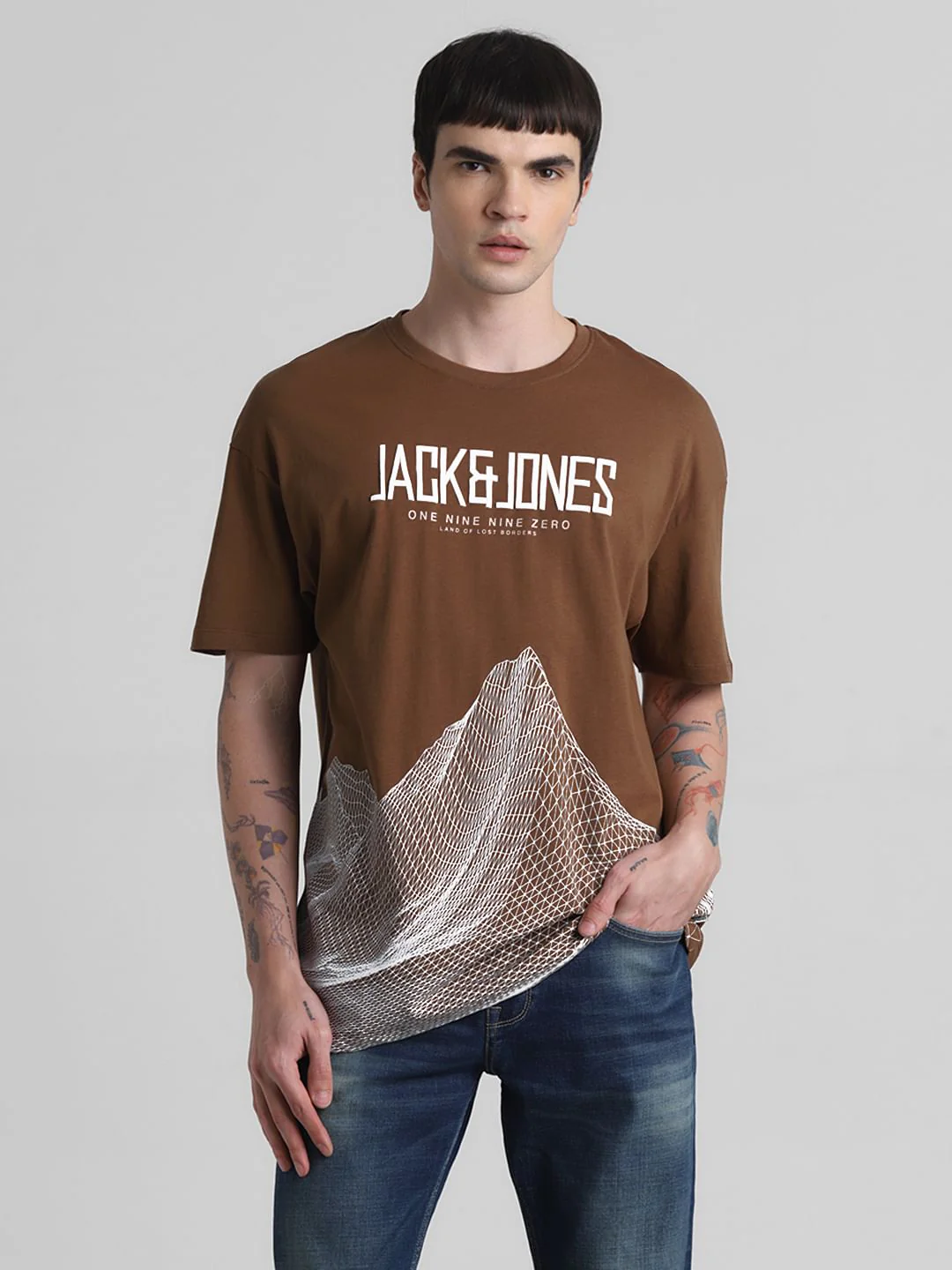 Brown Printed Oversized Crew Neck T-shirt - Image 2