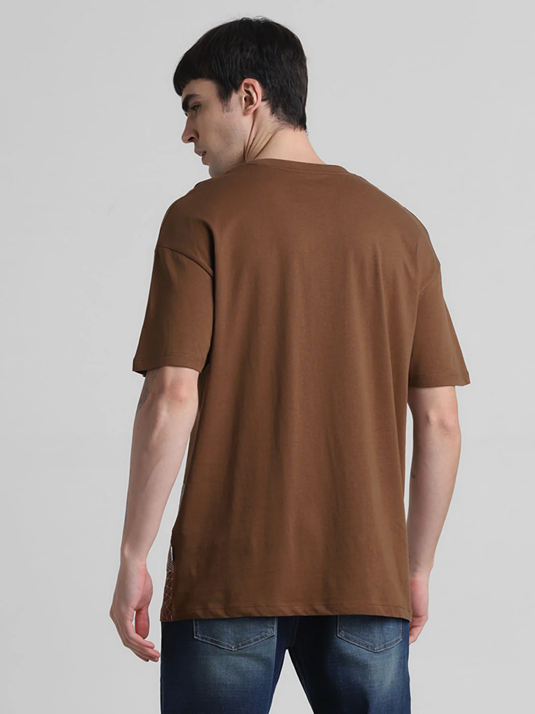Brown Printed Oversized Crew Neck T-shirt - Image 4