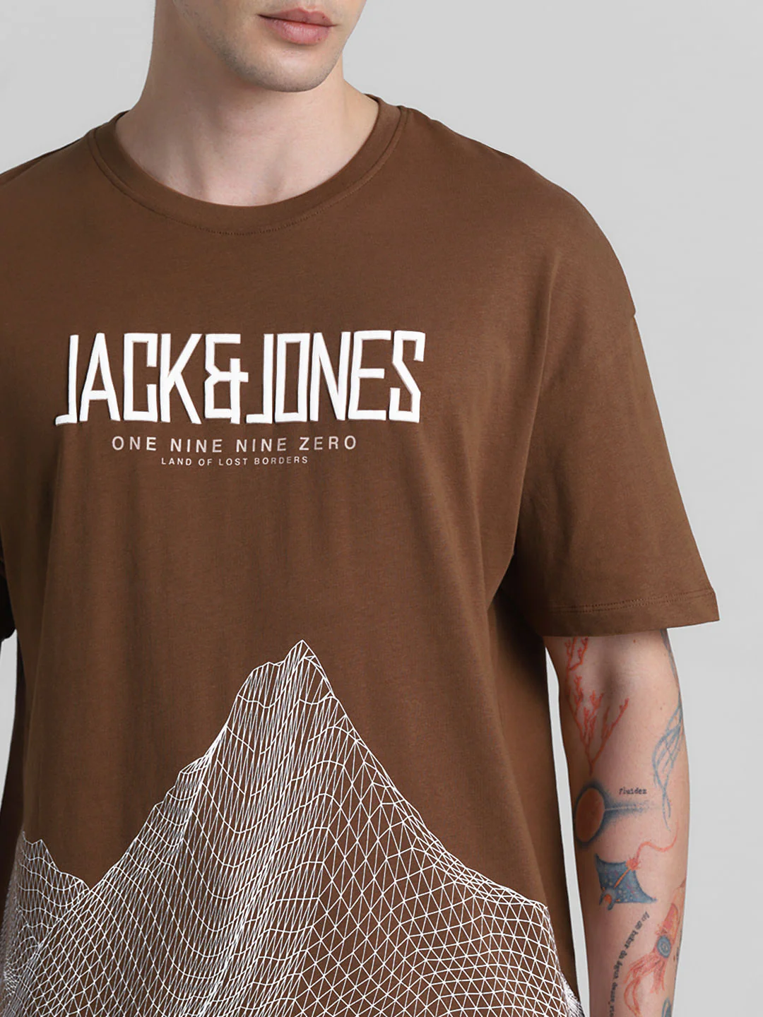 Brown Printed Oversized Crew Neck T-shirt - Image 5