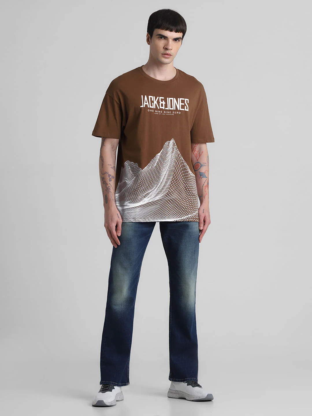Brown Printed Oversized Crew Neck T-shirt - Image 6