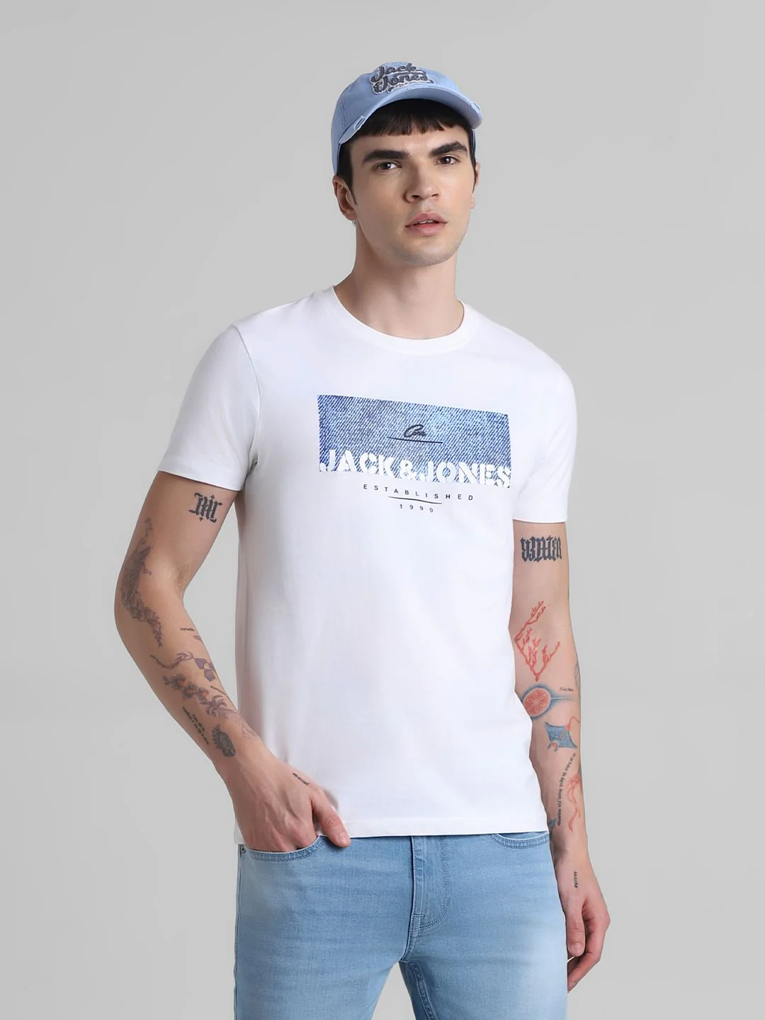 White Logo Print Crew Neck T-shirt