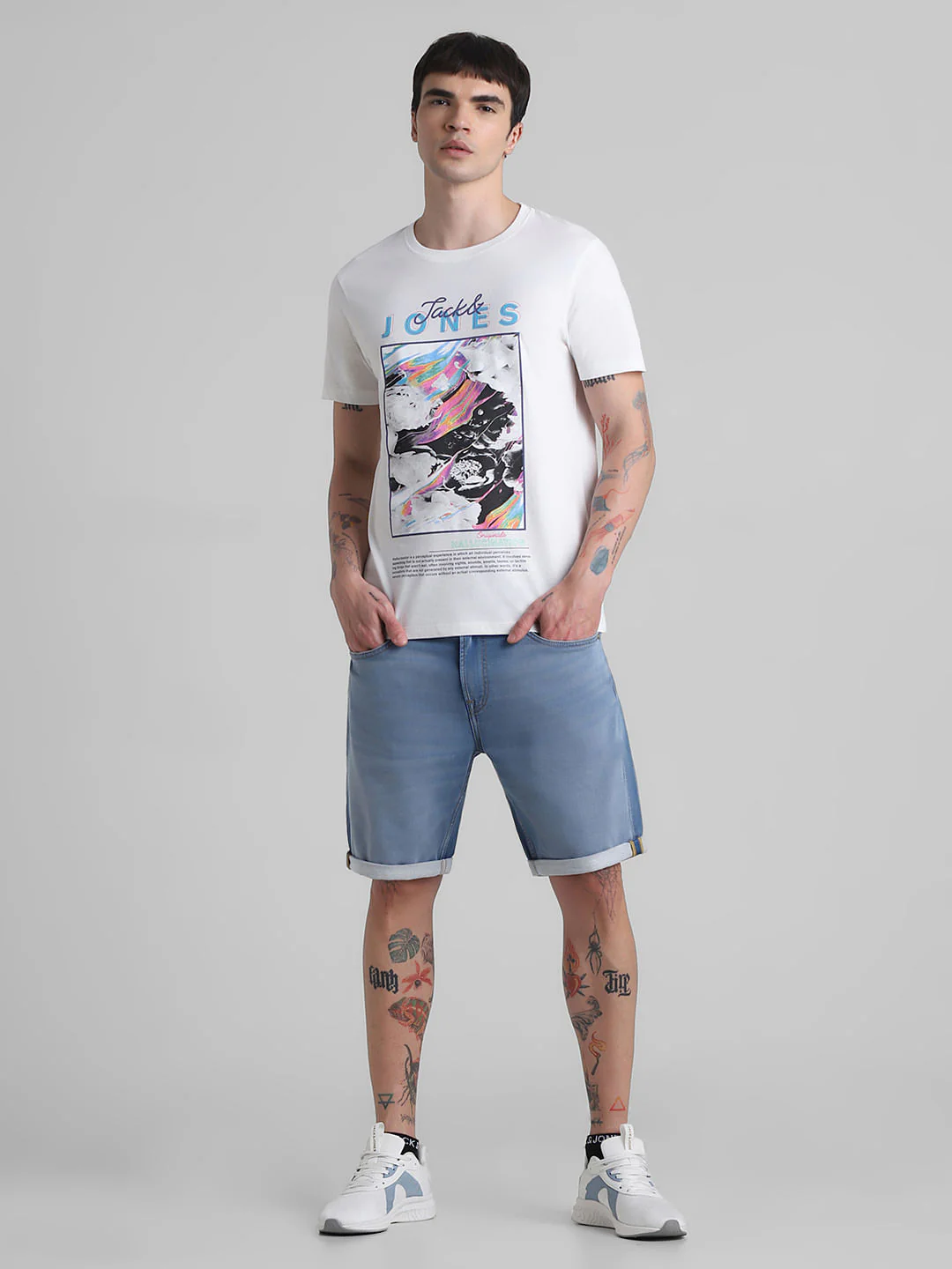 White Printed Crew Neck T-shirt - Image 6