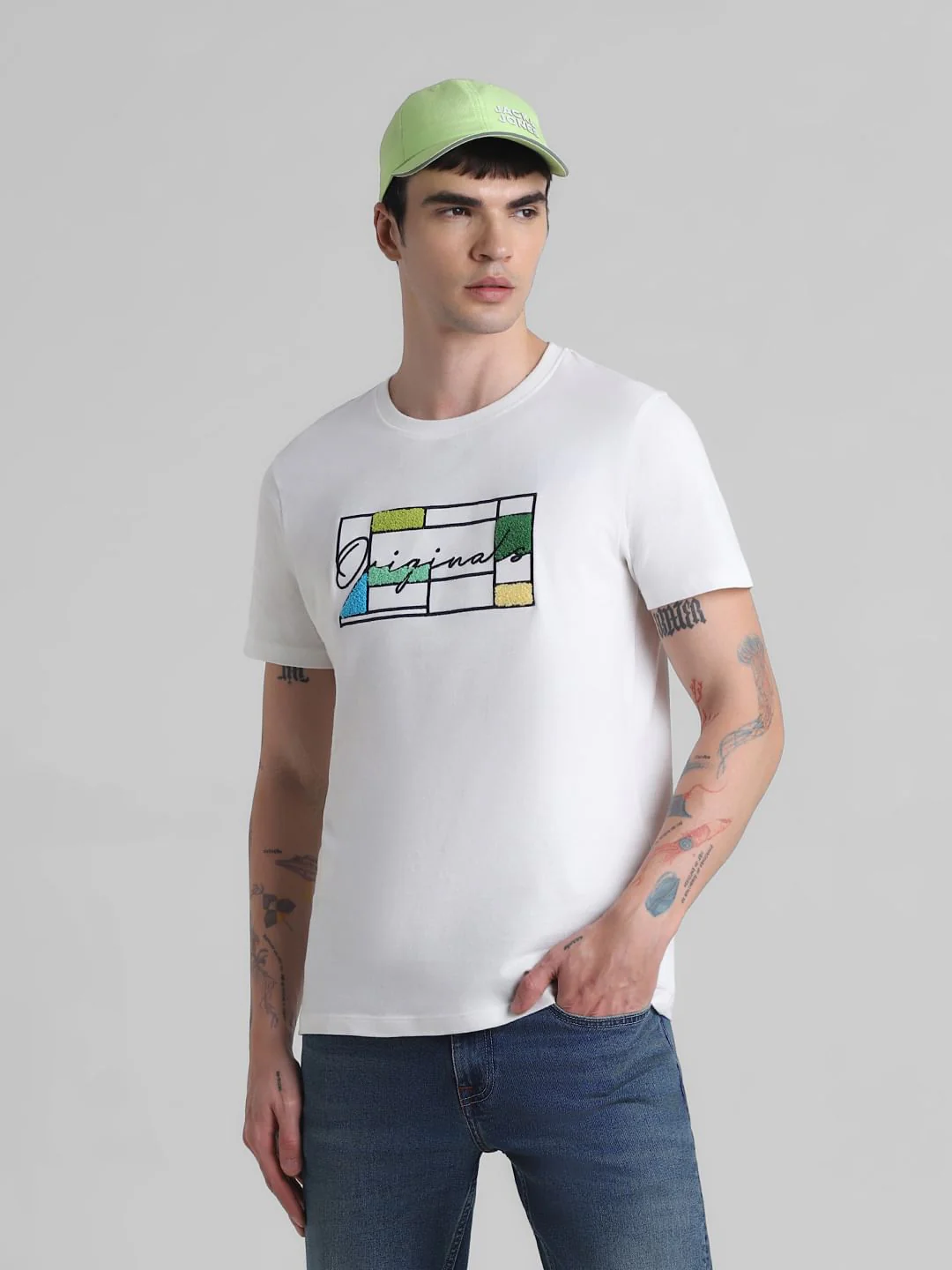 White Embroidered Logo Crew Neck T-shirt