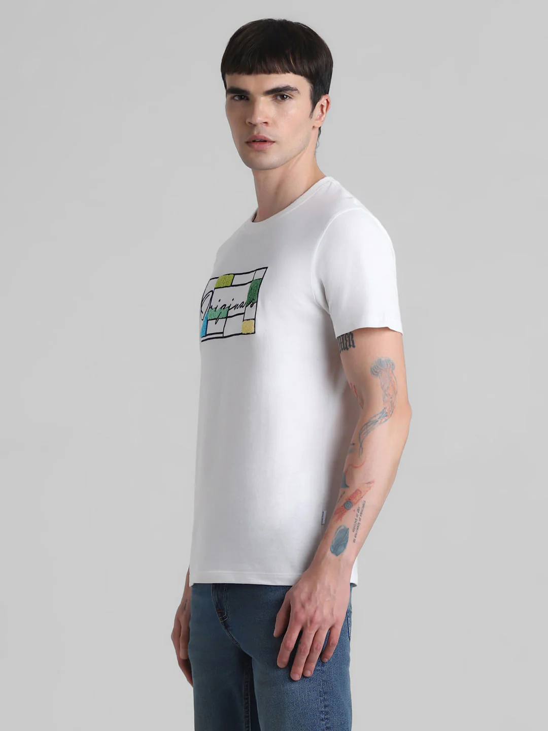 White Embroidered Logo Crew Neck T-shirt - Image 3