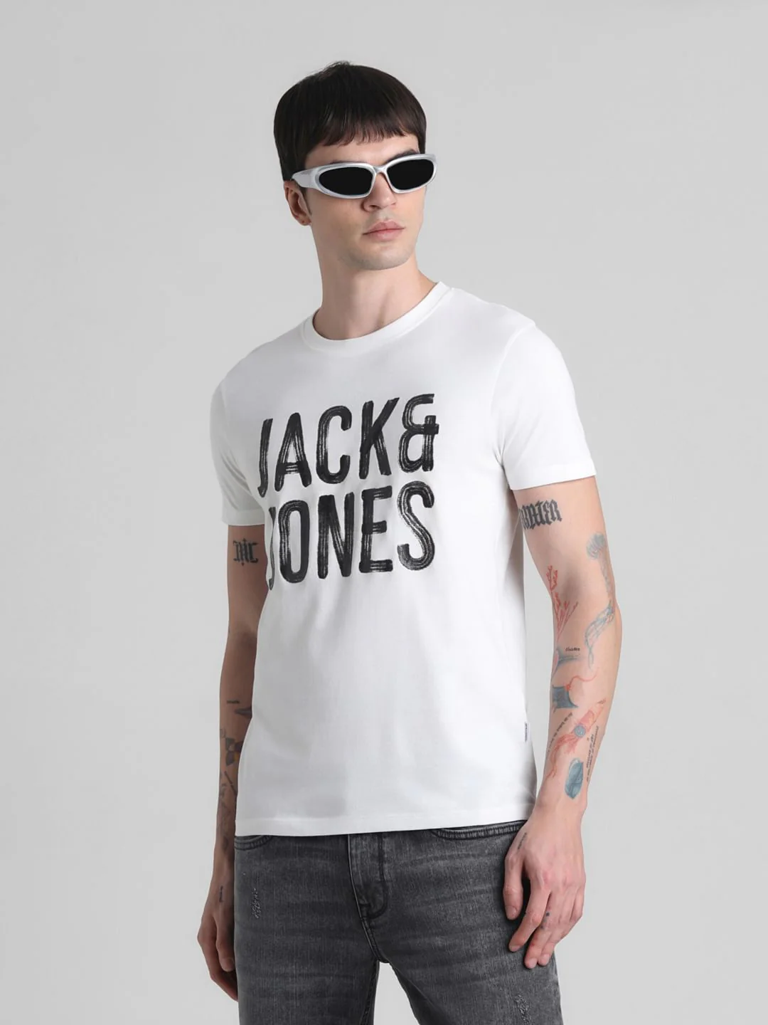 White Logo Print Crew Neck T-shirt