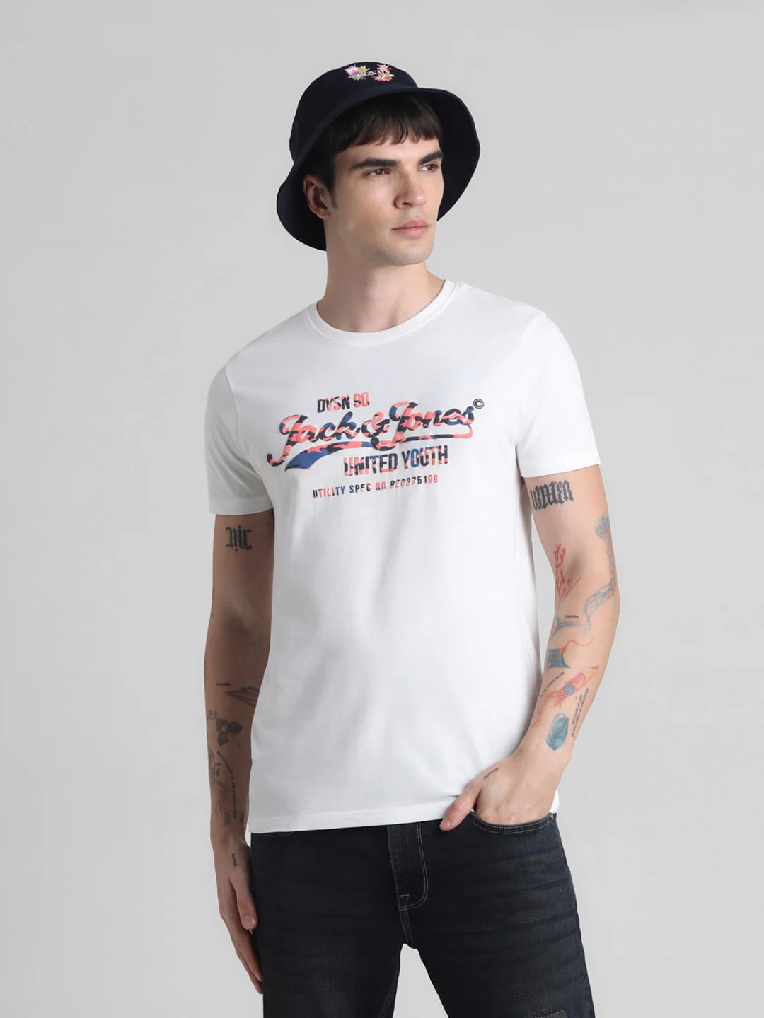 White Logo Print Crew Neck T-shirt