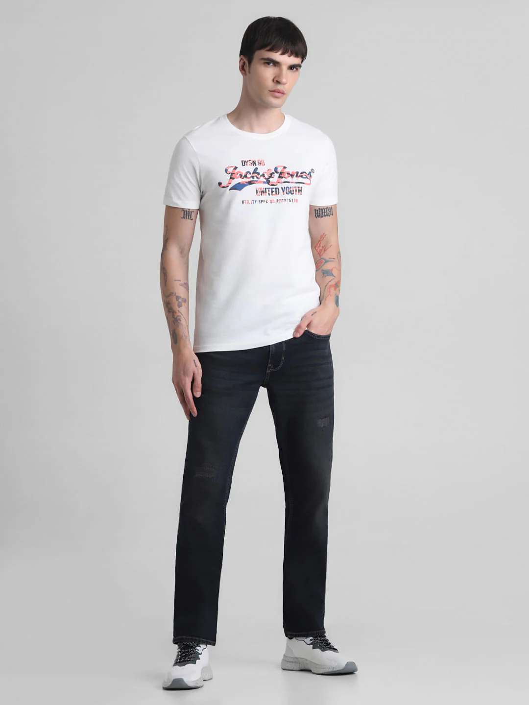 White Logo Print Crew Neck T-shirt - Image 6