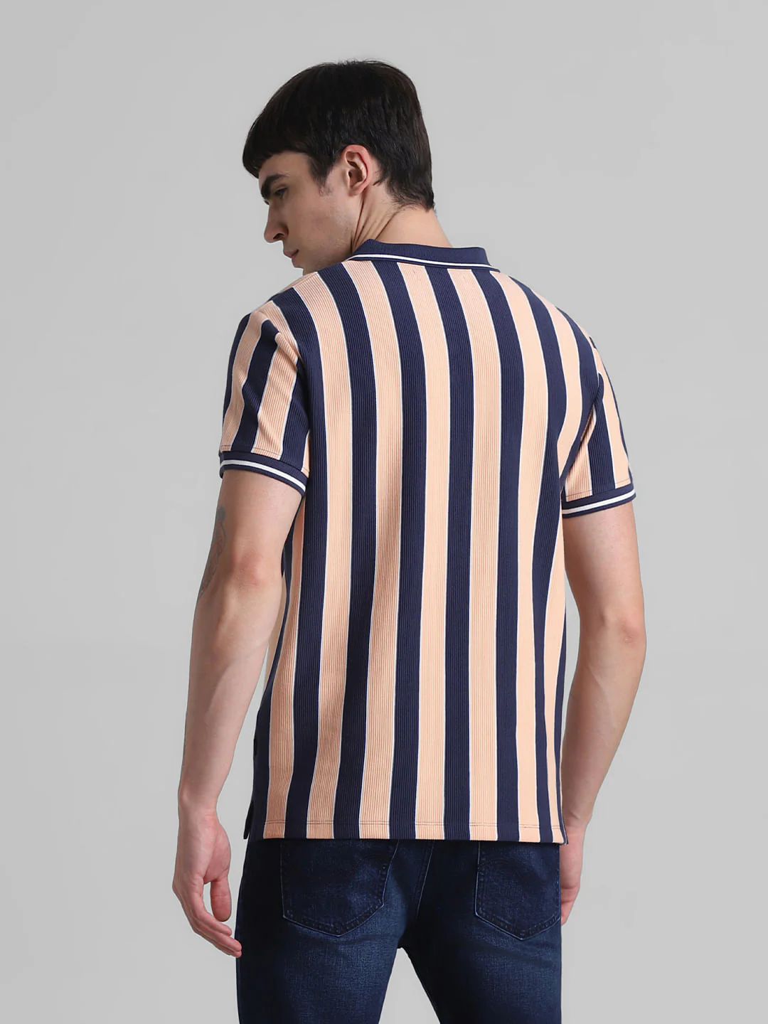 Peach Striped Polo T-shirt - Image 4