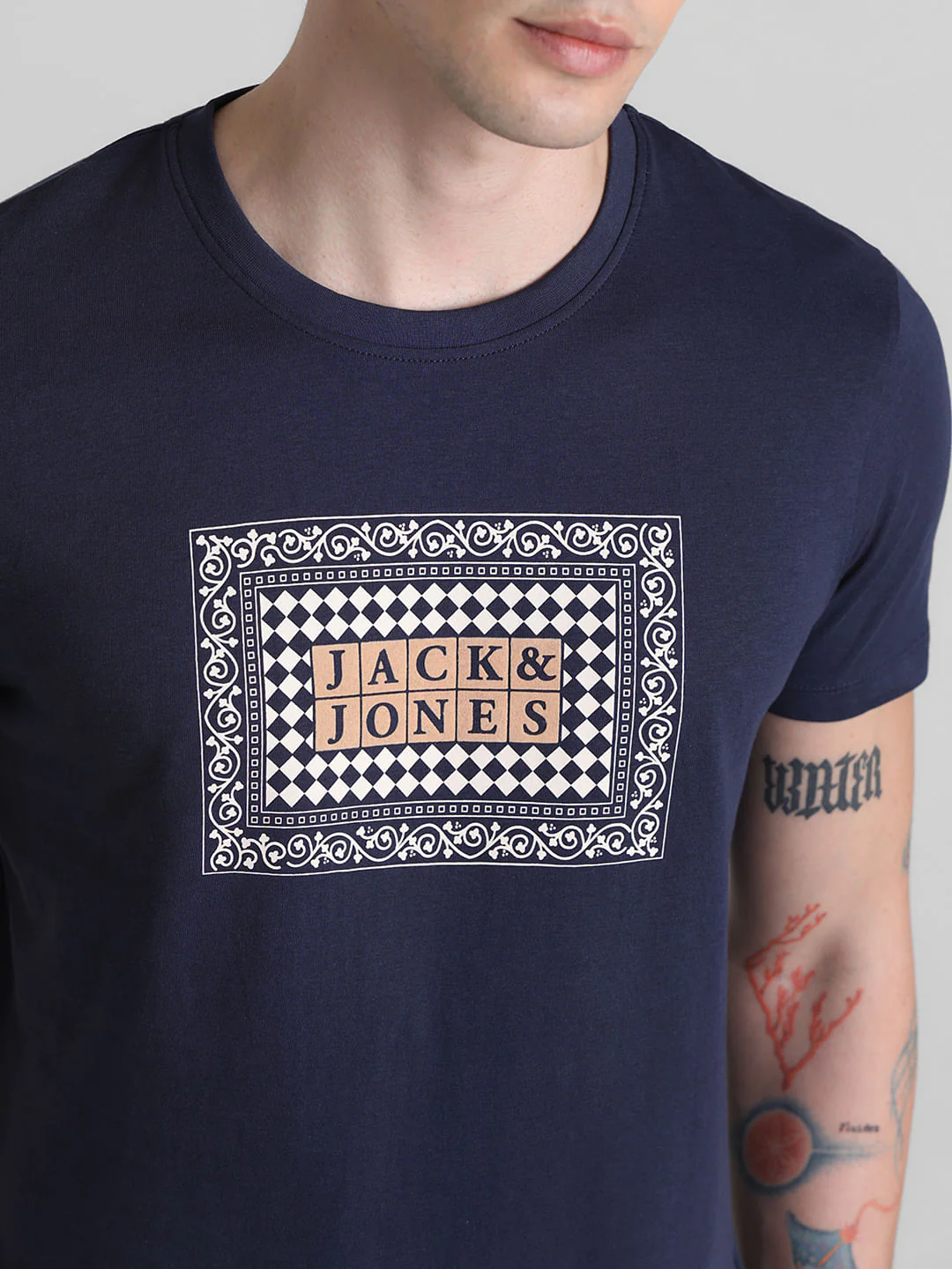 Blue Printed Crew Neck T-shirt - Image 5