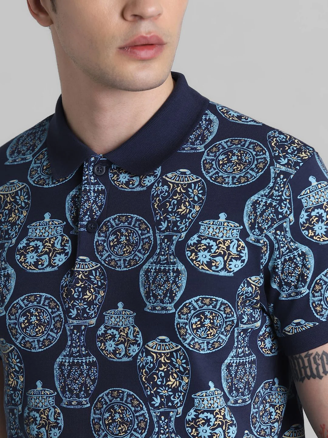 Blue Printed Polo T-shirt - Image 5