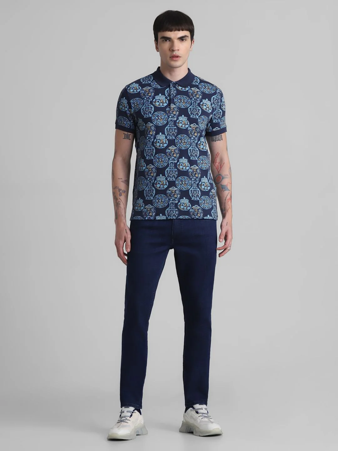 Blue Printed Polo T-shirt - Image 6