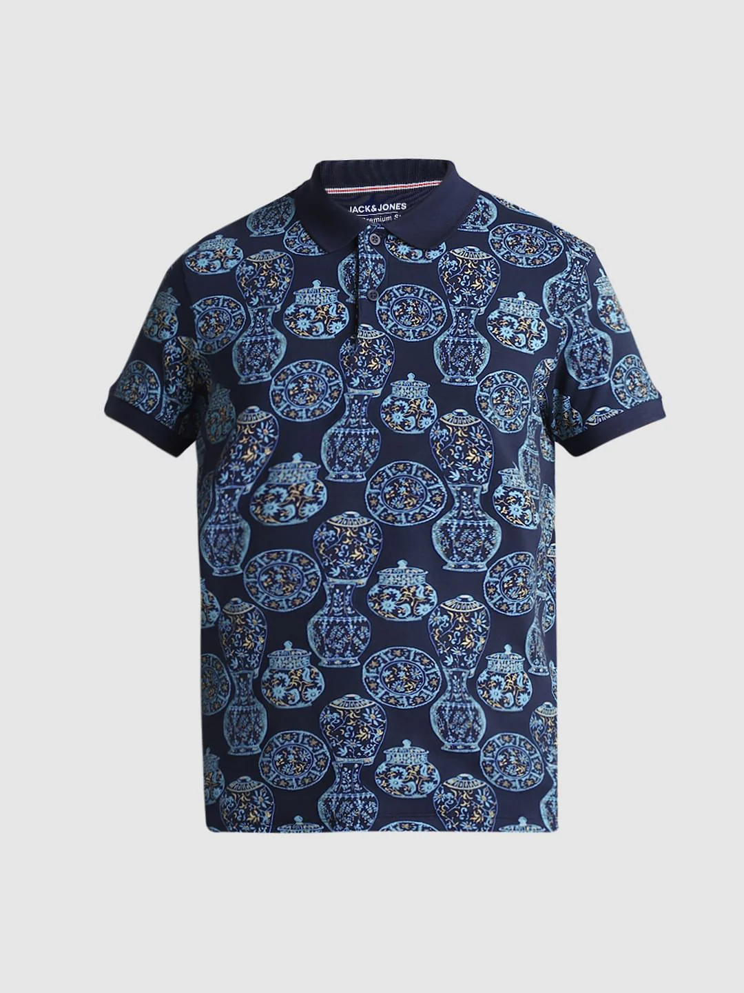 Blue Printed Polo T-shirt - Image 7
