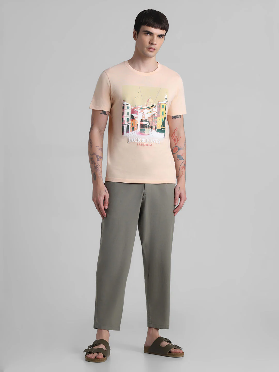 Peach Cityscape Print T-shirt - Image 6