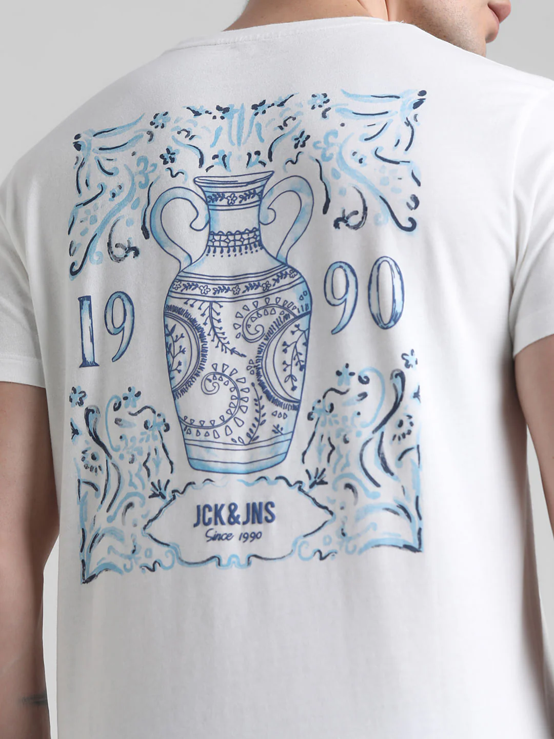 White Printed Crew Neck T-shirt - Image 6