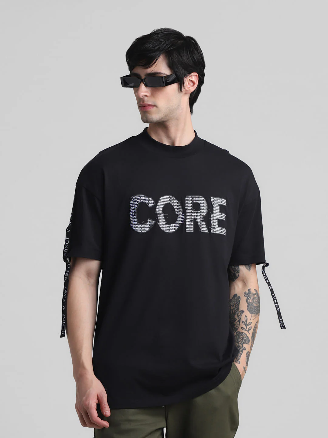 Black Logo Ribbon Detail Oversized T-shirt
