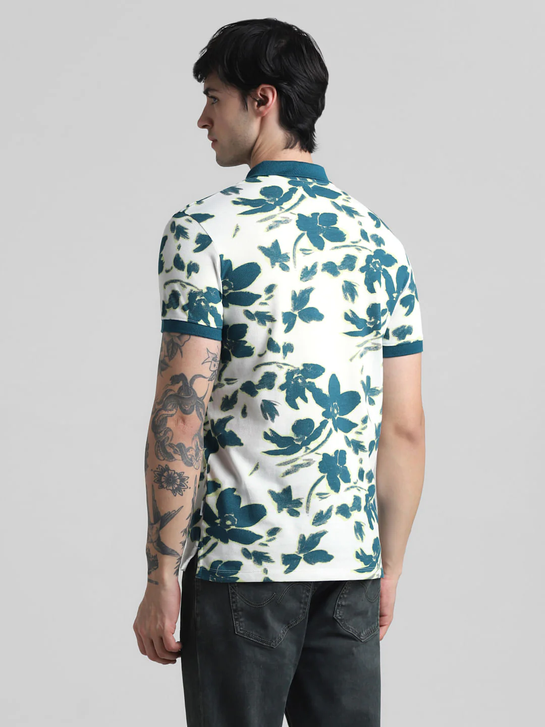 White Floral Print Polo T-Shirt - Image 4