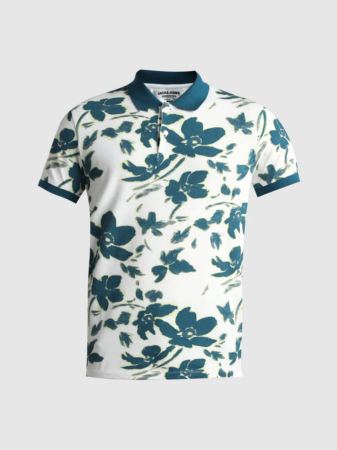 White Floral Print Polo T-Shirt - Image 7