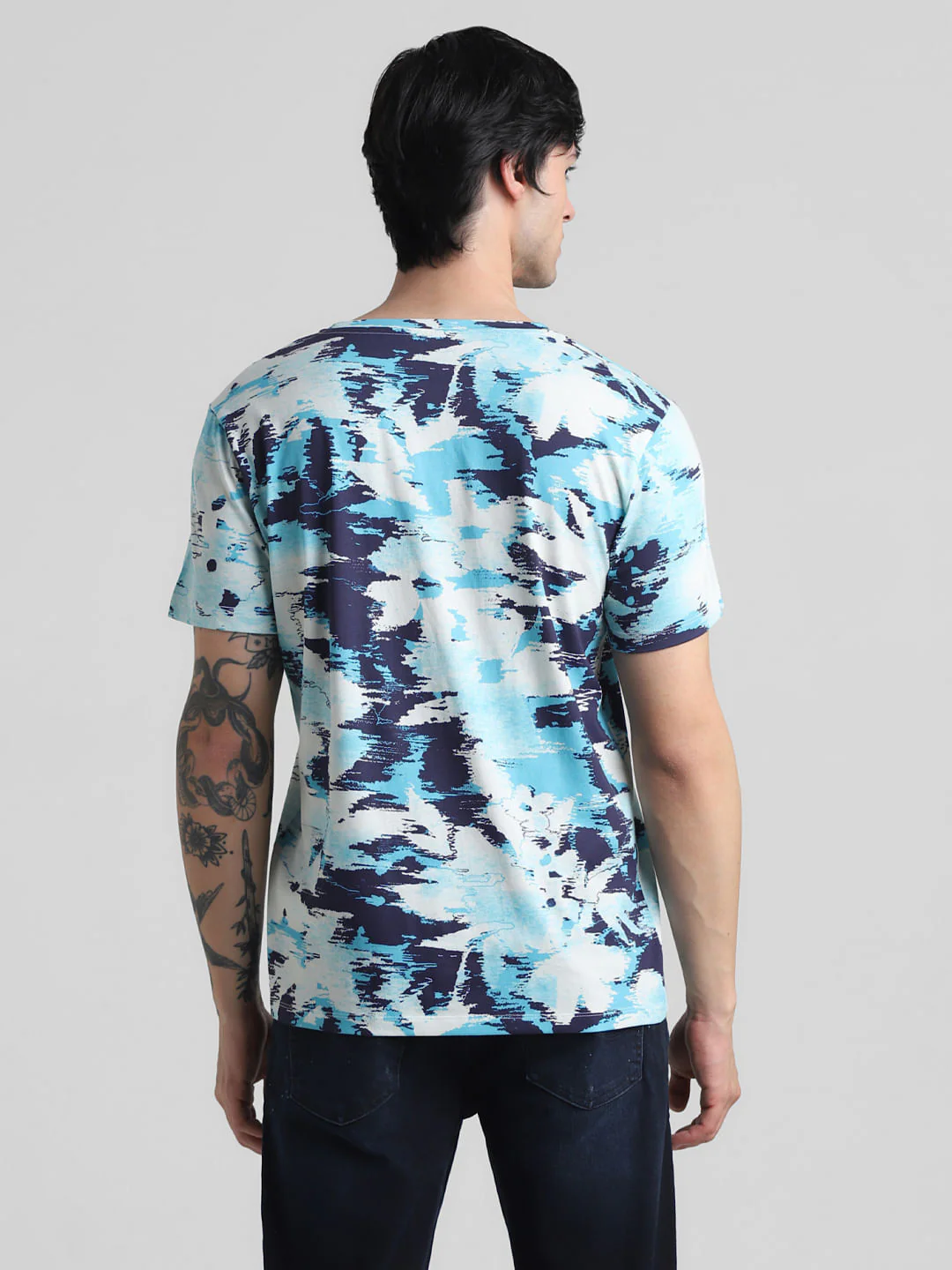 Blue Printed Crew Neck T-Shirt - Image 4