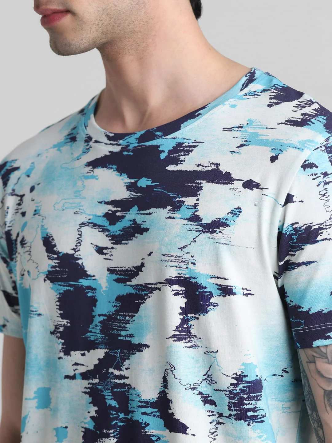 Blue Printed Crew Neck T-Shirt - Image 5