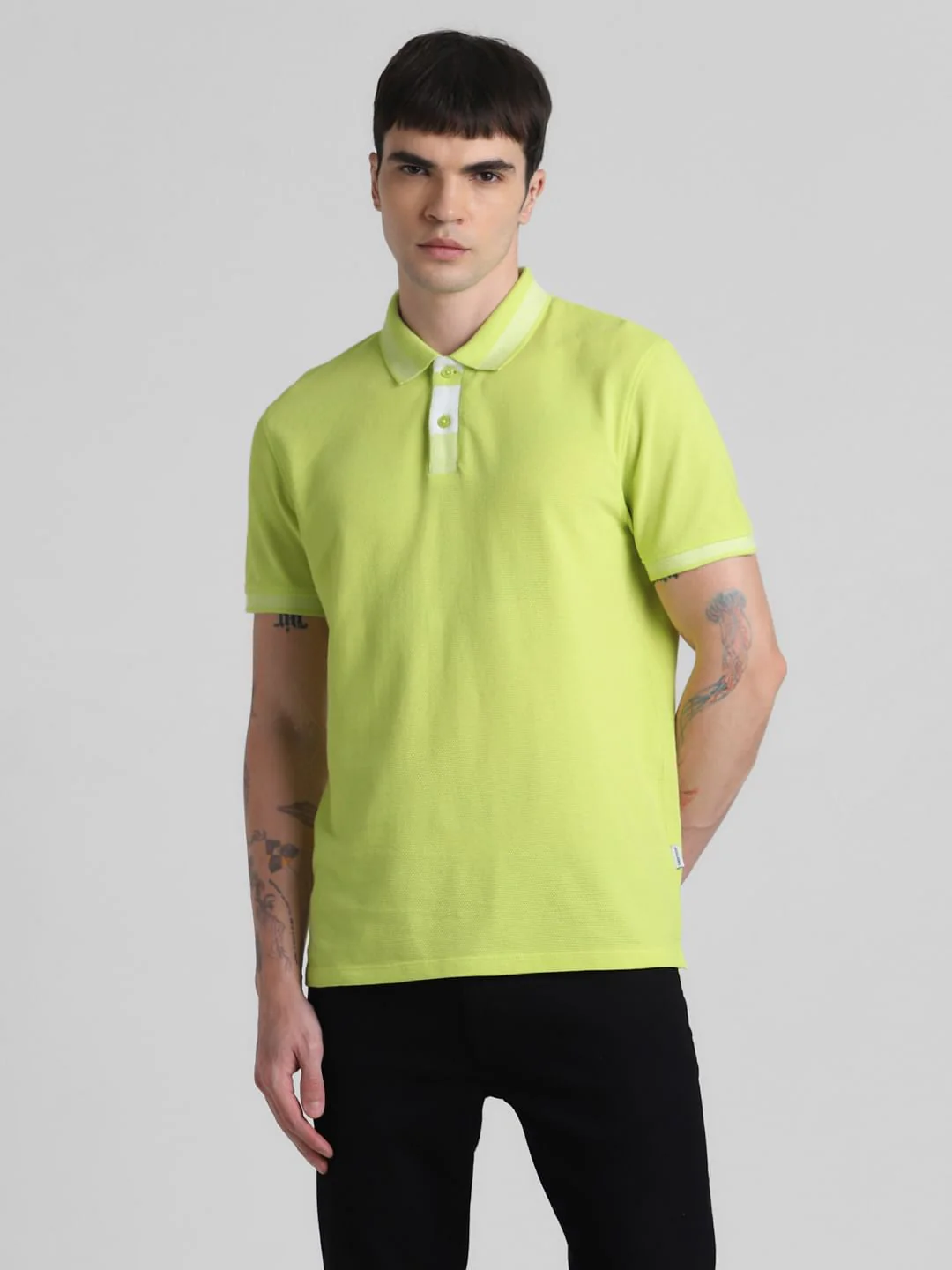 Lime Green Cotton Polo T-shirt - Image 2