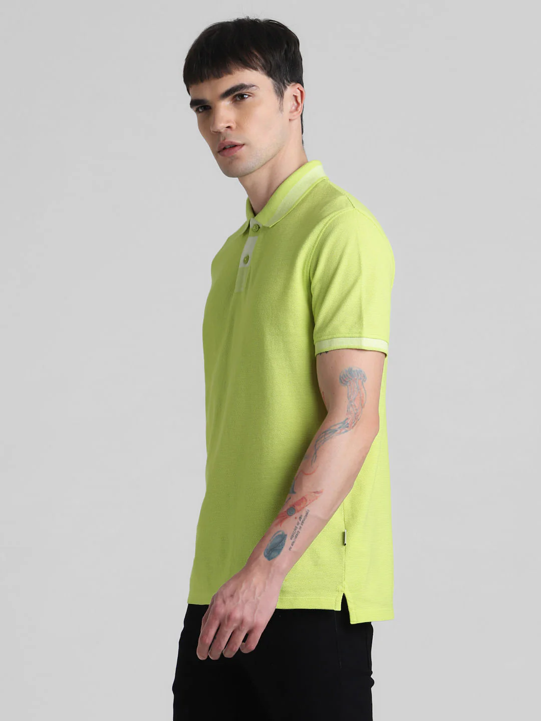 Lime Green Cotton Polo T-shirt - Image 3