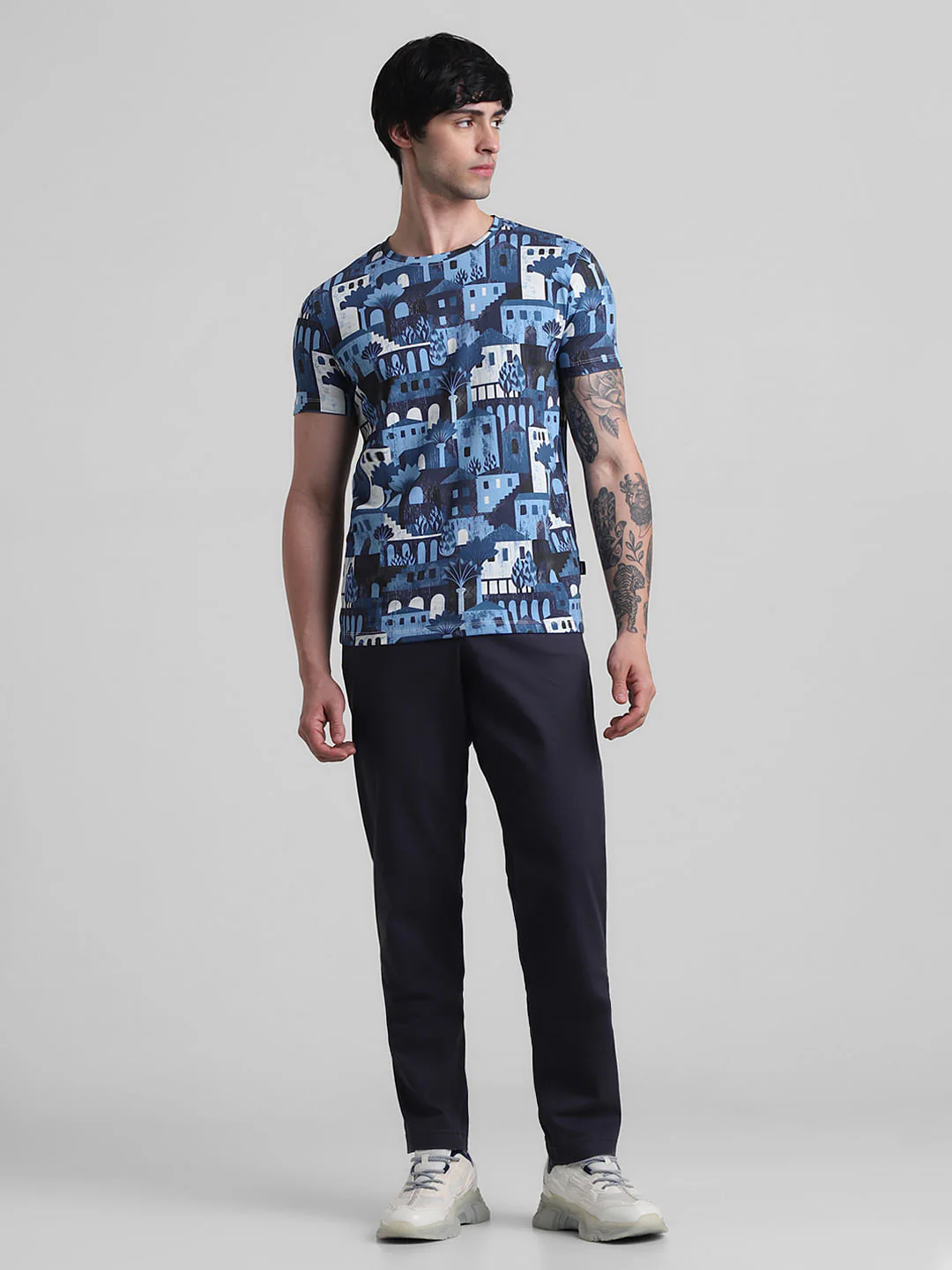 Blue Printed Crew Neck T-shirt - Image 6