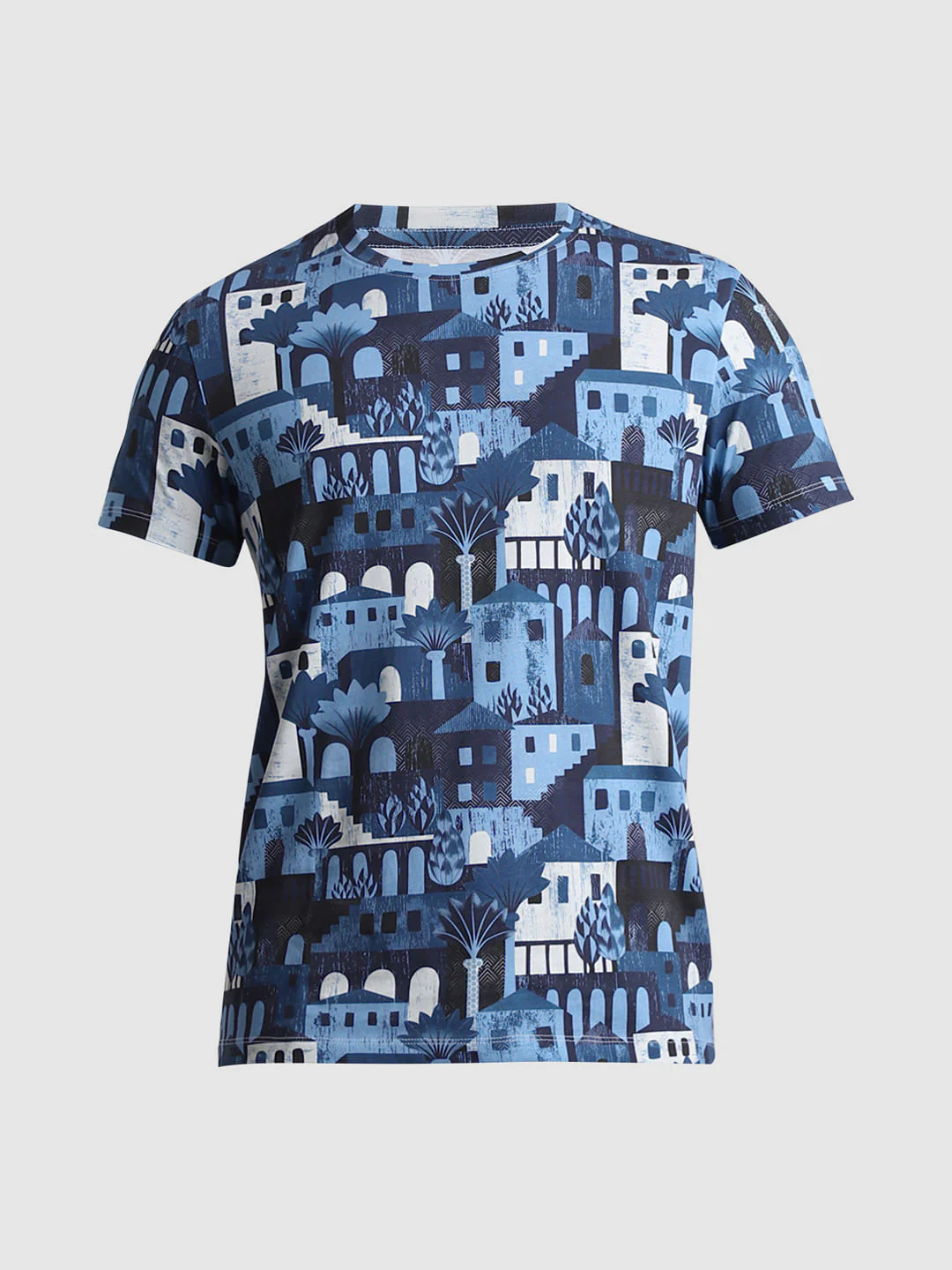 Blue Printed Crew Neck T-shirt - Image 7