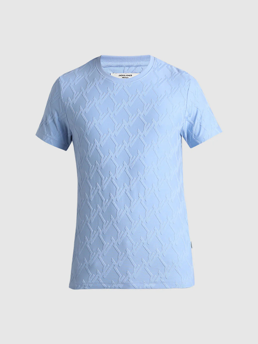 Blue Jacquard Crew Neck T-shirt - Image 7
