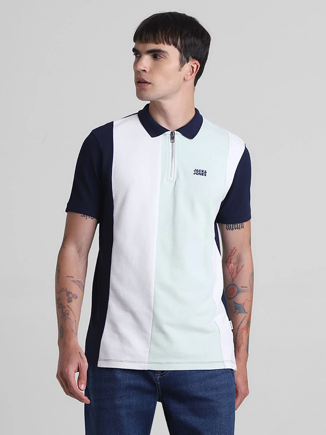 Blue Colourblocked Polo T-shirt - Image 2