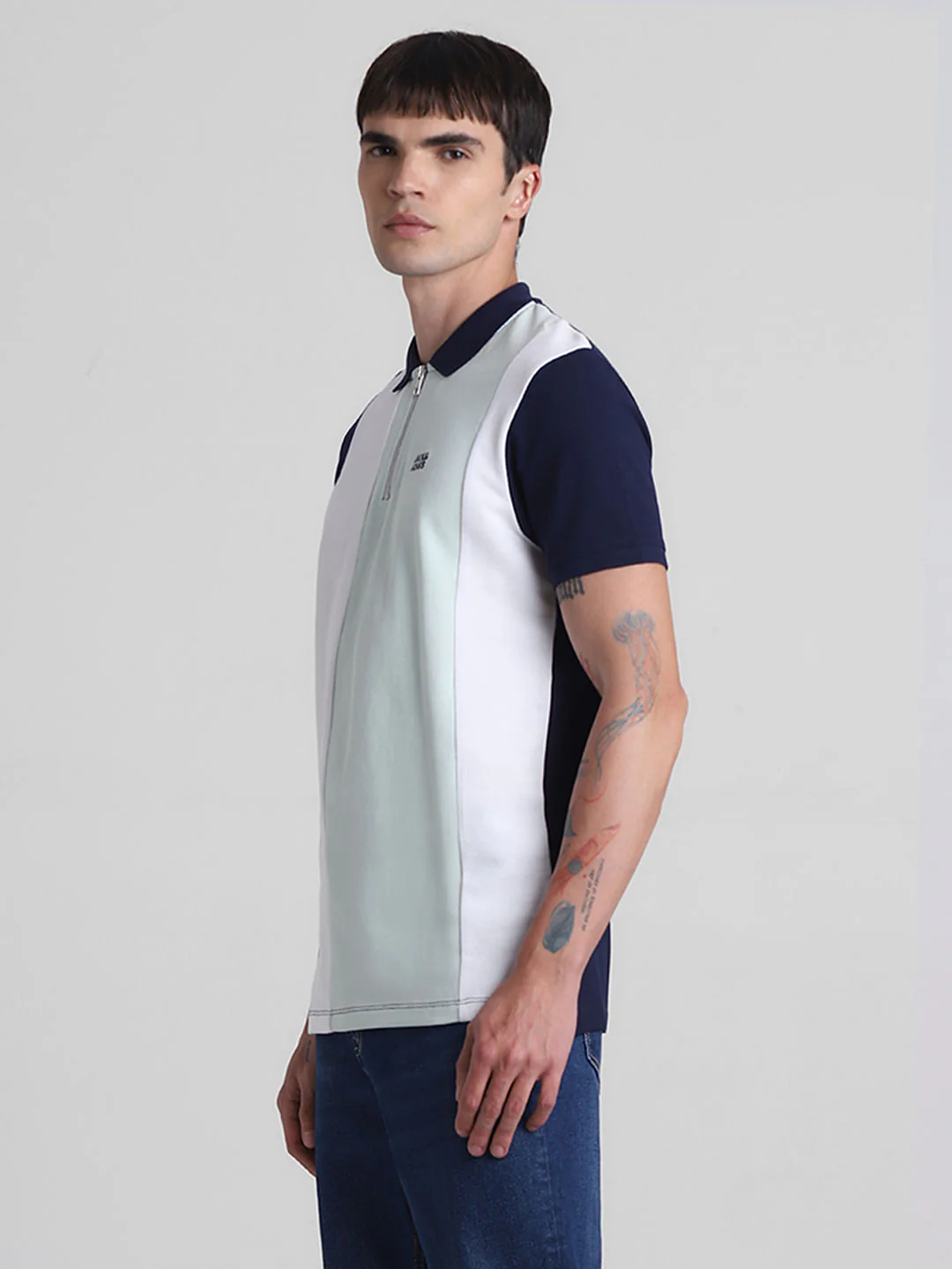 Blue Colourblocked Polo T-shirt - Image 3