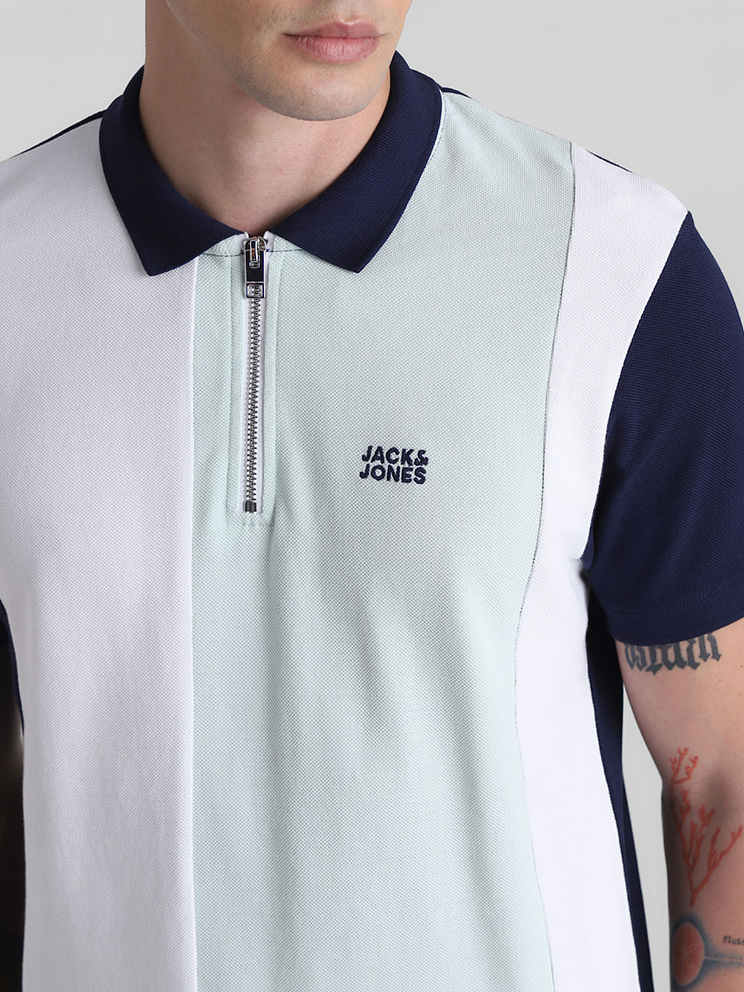 Blue Colourblocked Polo T-shirt - Image 5