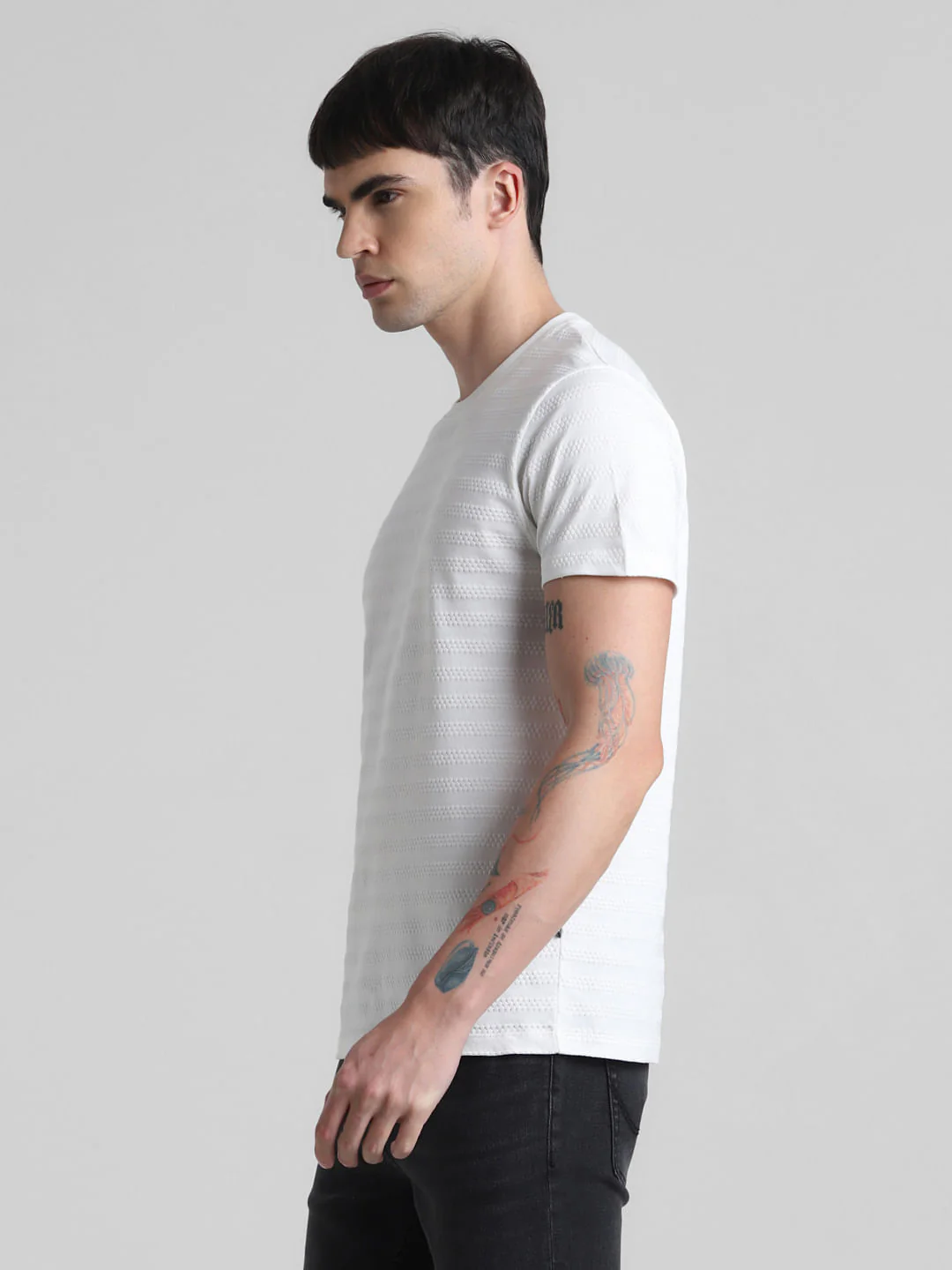 White Jacquard Crew Neck T-shirt - Image 3