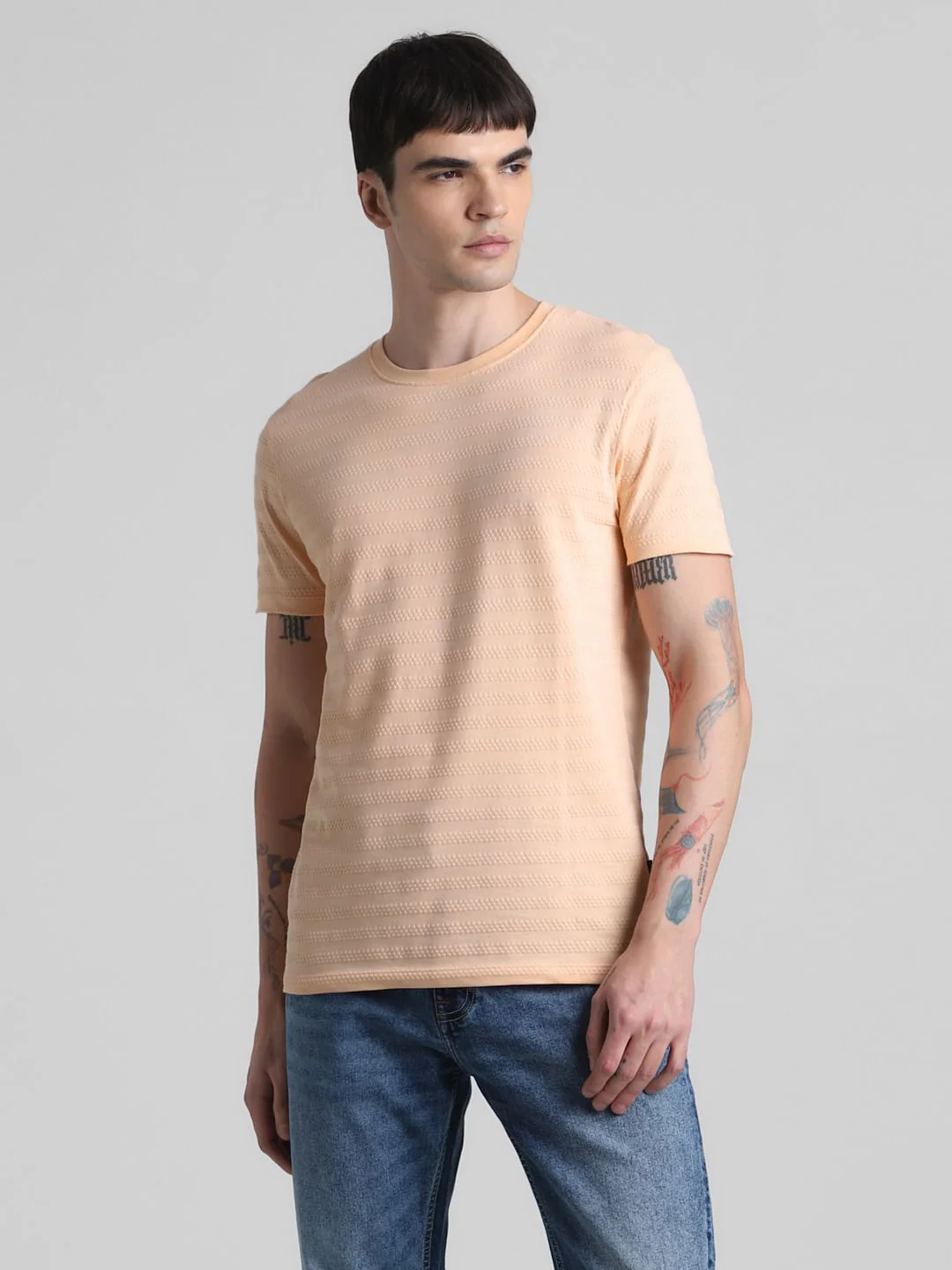 Peach Jacquard Crew Neck T-shirt - Image 2