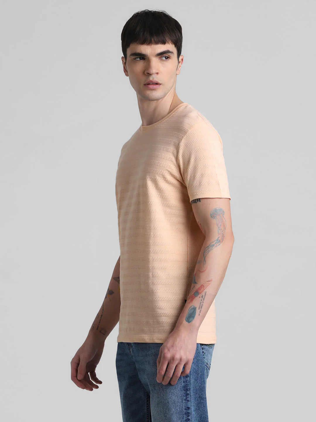 Peach Jacquard Crew Neck T-shirt - Image 3