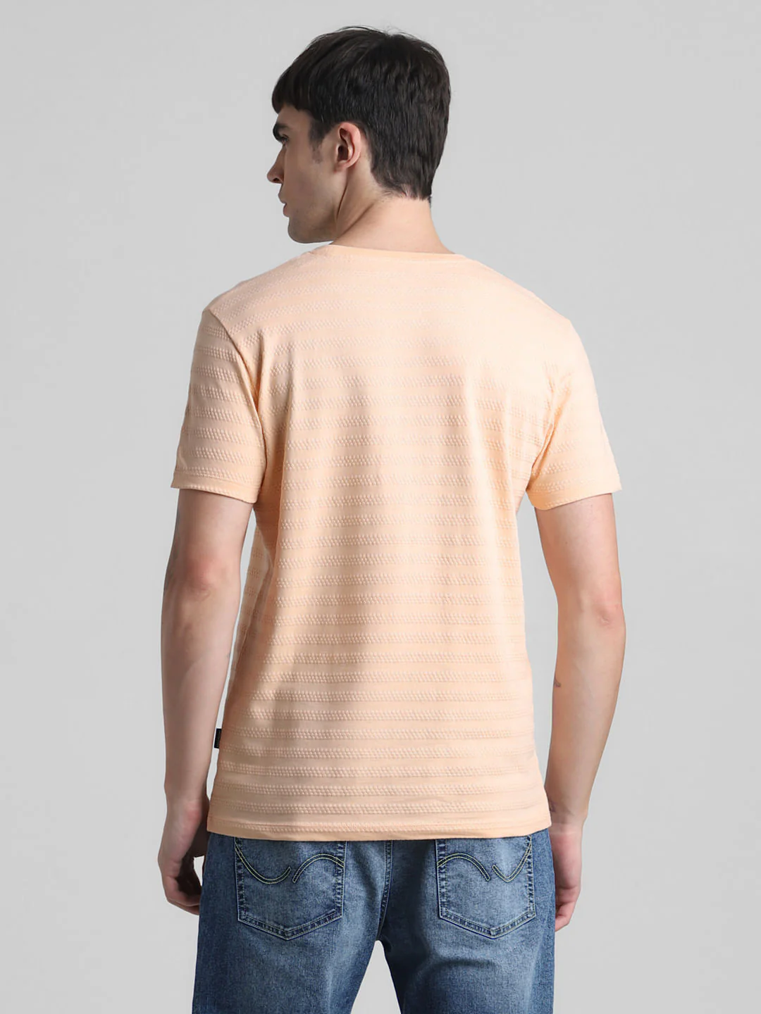 Peach Jacquard Crew Neck T-shirt - Image 4