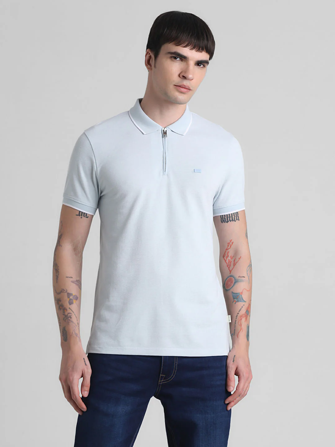 Light Blue Zip Detail Polo T-shirt - Image 2