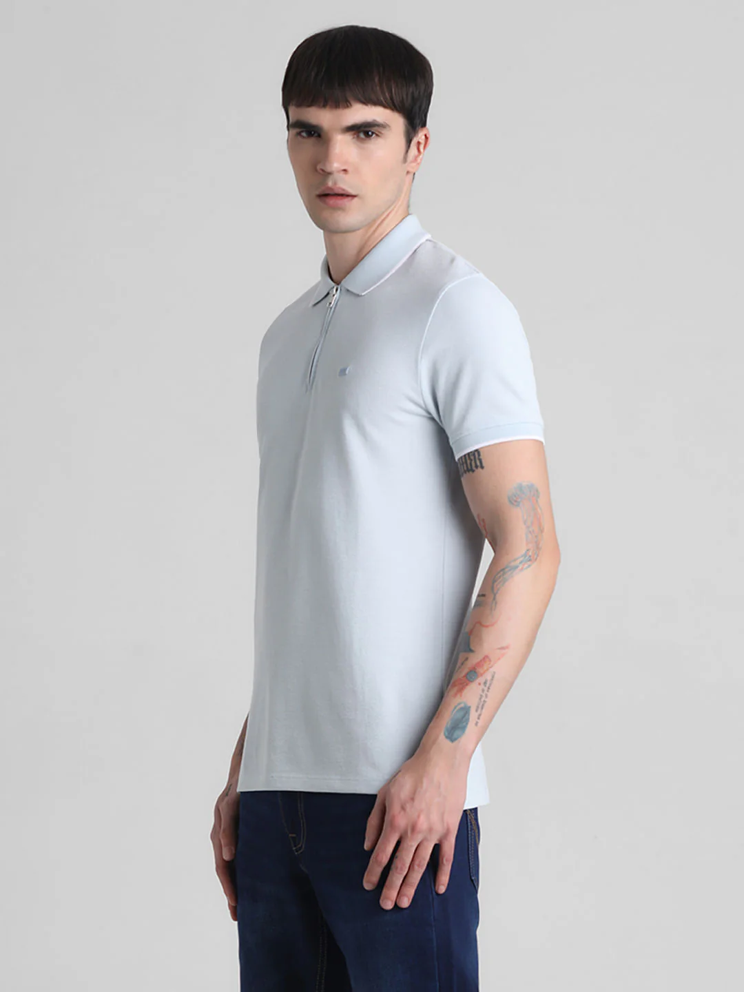 Light Blue Zip Detail Polo T-shirt - Image 3