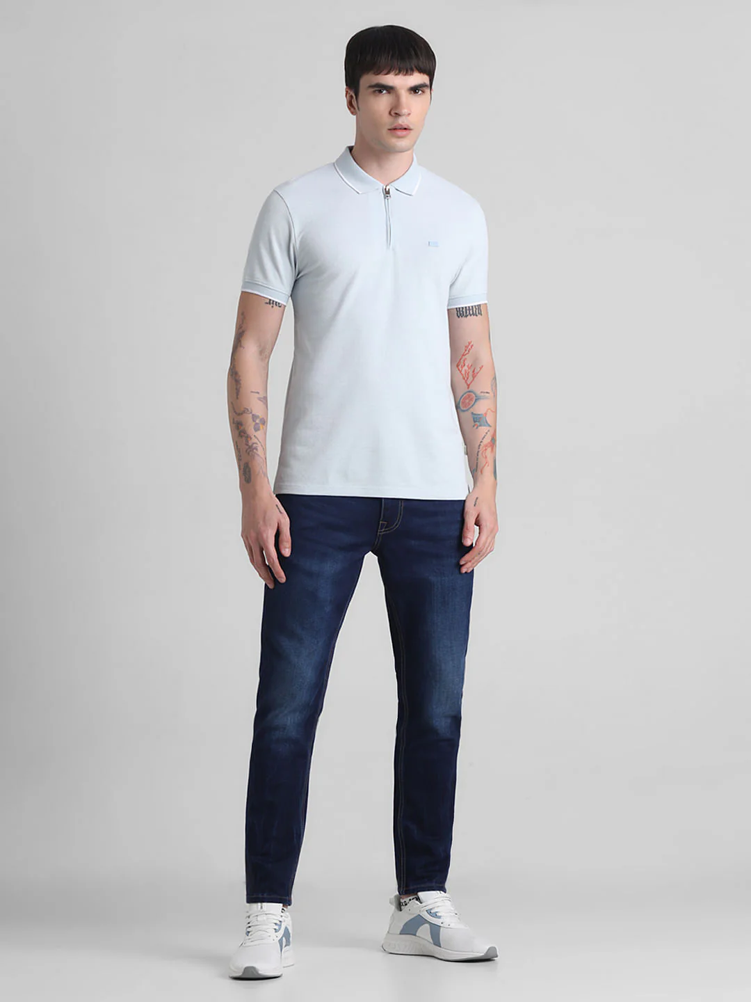 Light Blue Zip Detail Polo T-shirt - Image 6