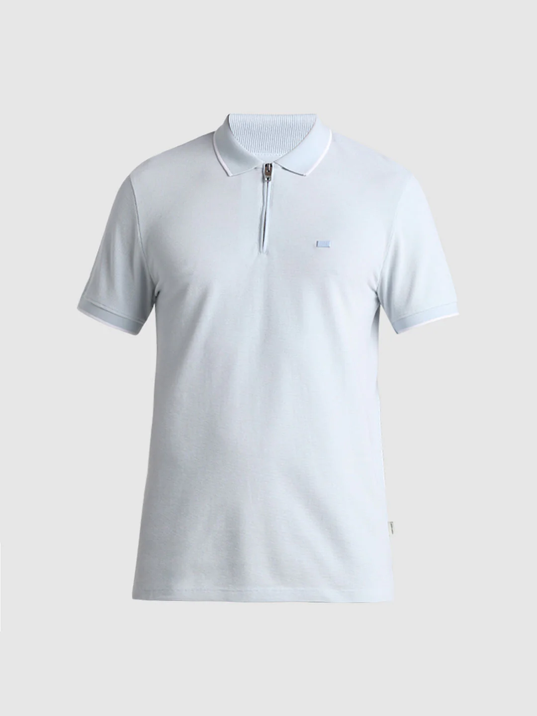 Light Blue Zip Detail Polo T-shirt - Image 7