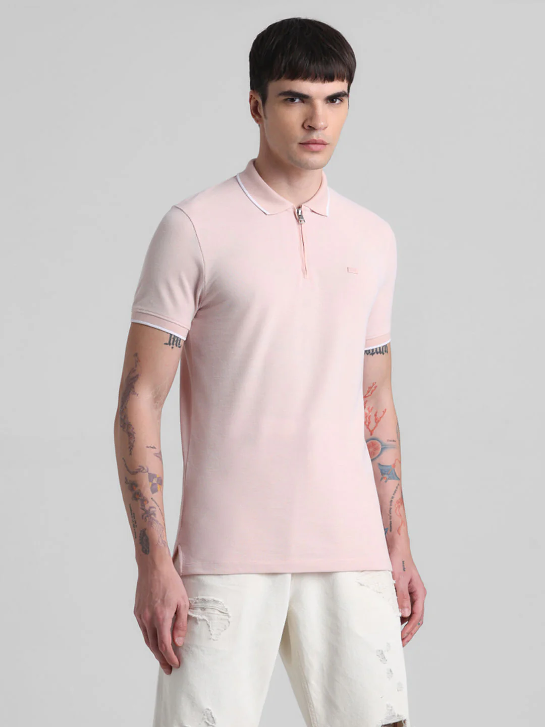 Peach Zip Detail Polo T-shirt - Image 2