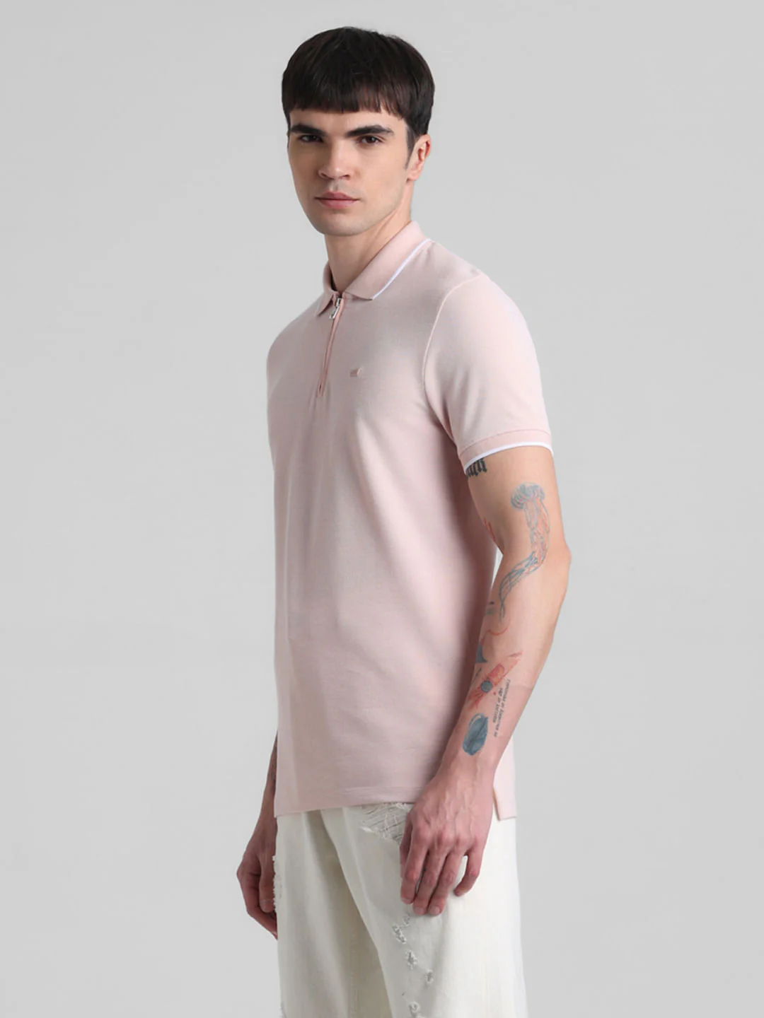 Peach Zip Detail Polo T-shirt - Image 3