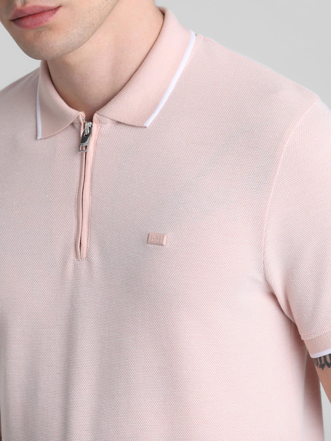 Peach Zip Detail Polo T-shirt - Image 6