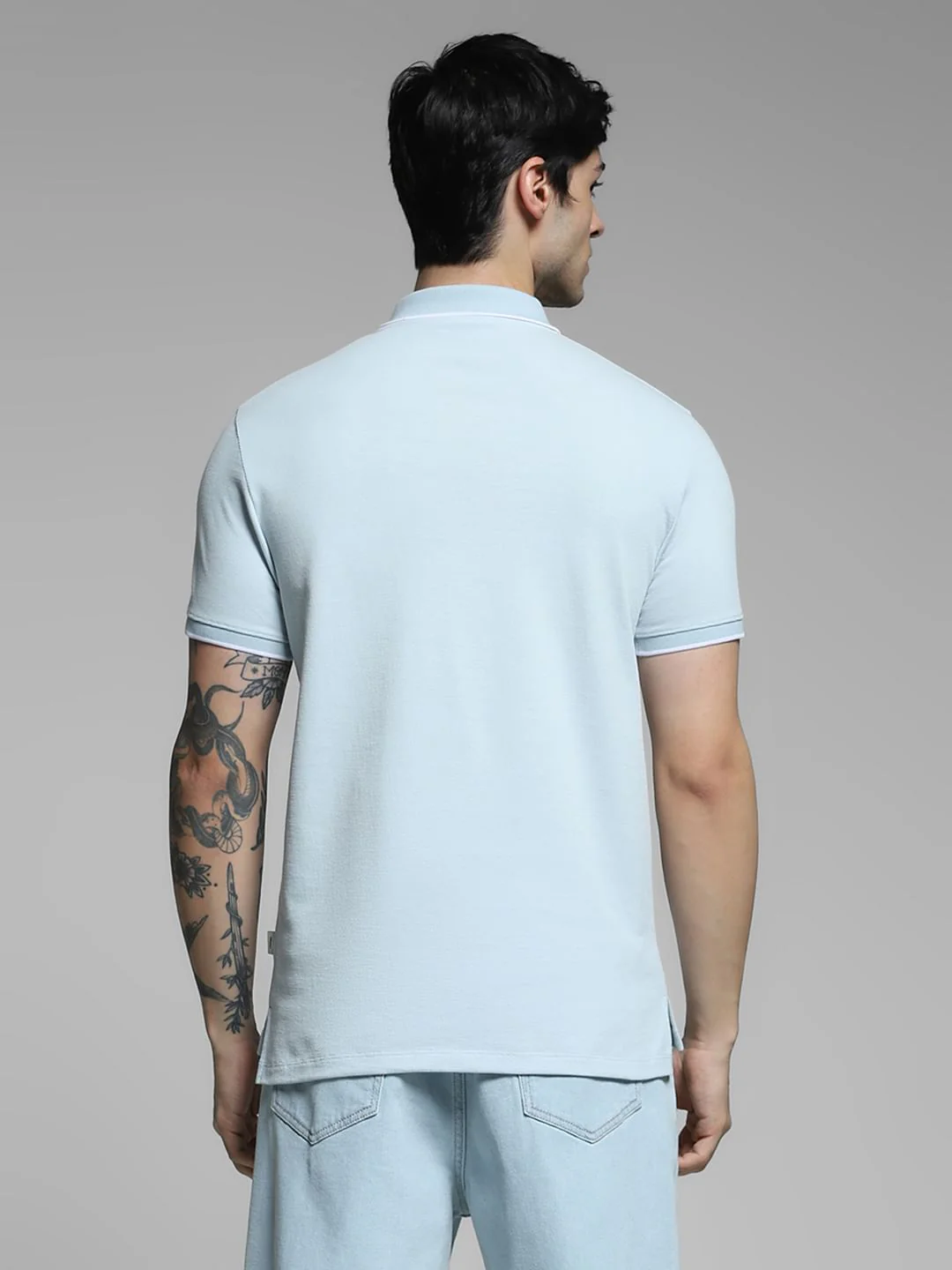 Light Blue Zip Detail Polo - Image 4