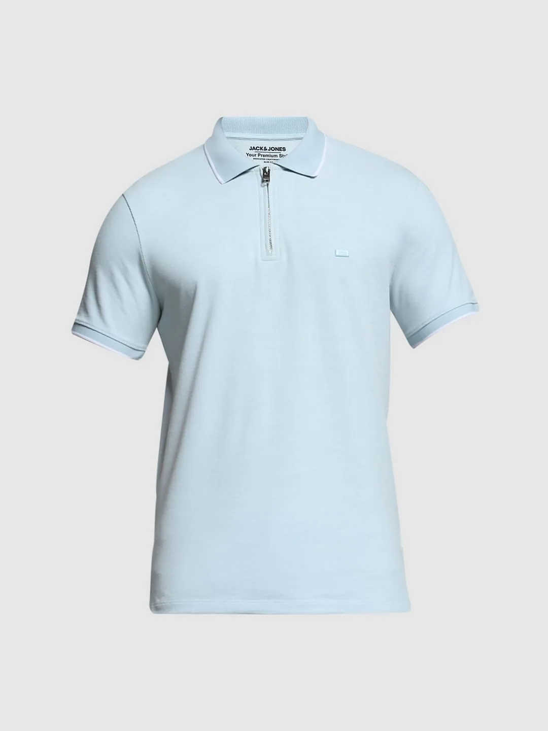 Light Blue Zip Detail Polo - Image 7