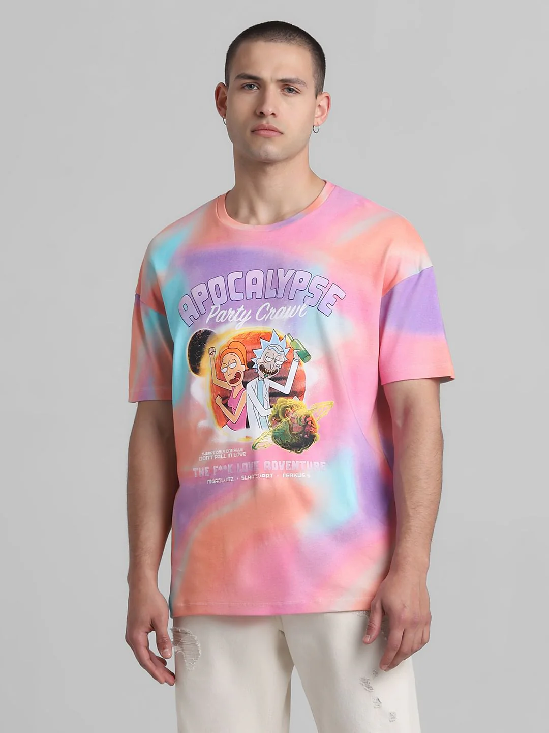 RICK & MORTY Peach Ombre Printed Oversized T-shirt - Image 2