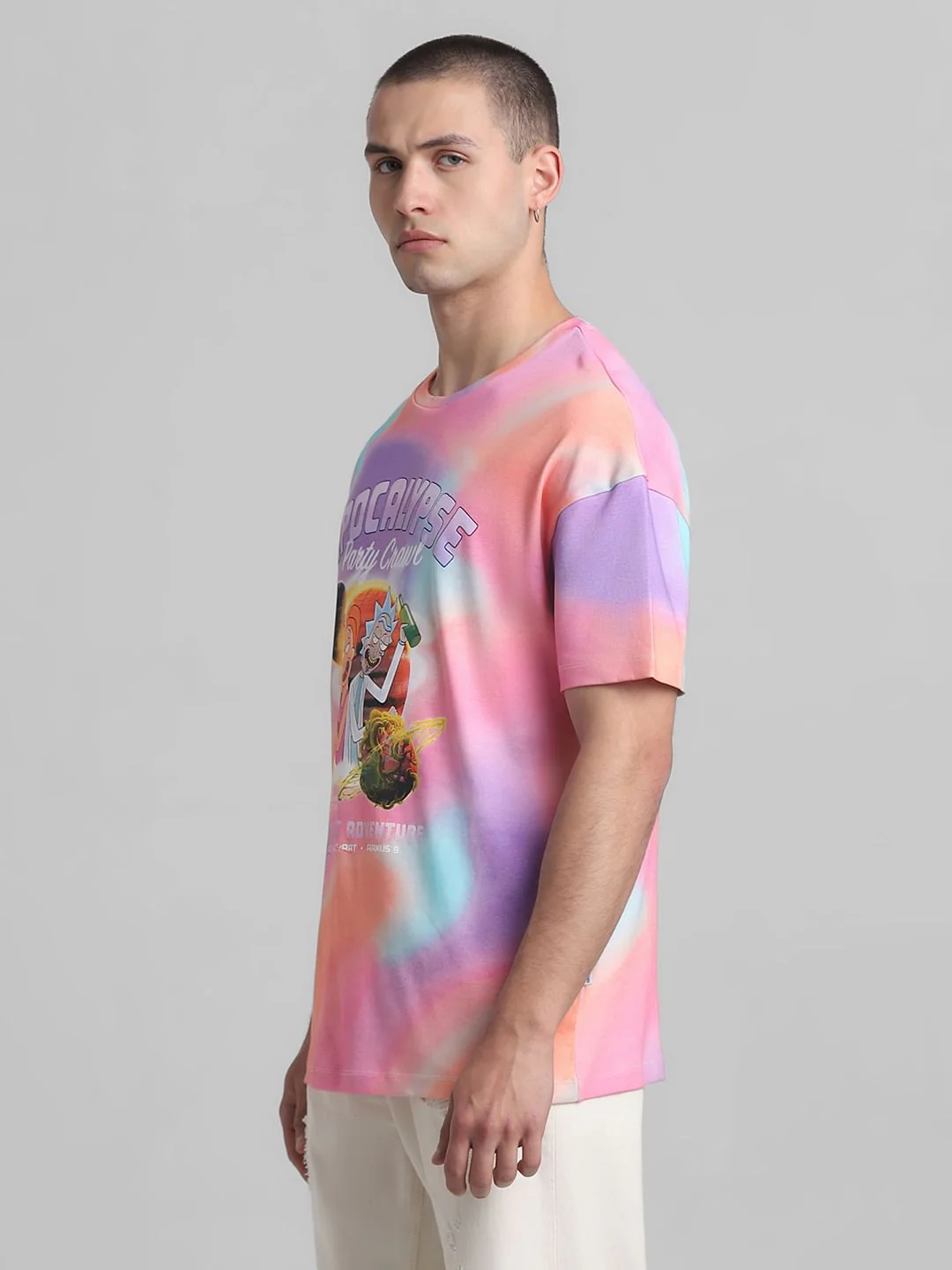 RICK & MORTY Peach Ombre Printed Oversized T-shirt - Image 3