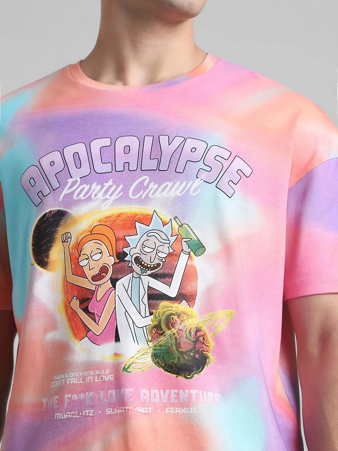RICK & MORTY Peach Ombre Printed Oversized T-shirt - Image 5