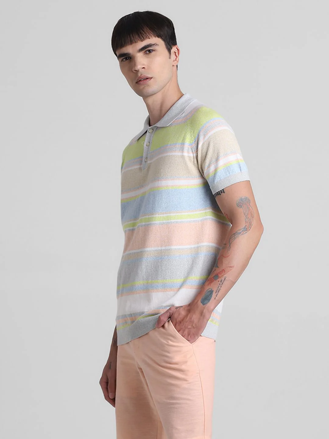 Green Colourblocked Knitted Polo T-shirt - Image 3