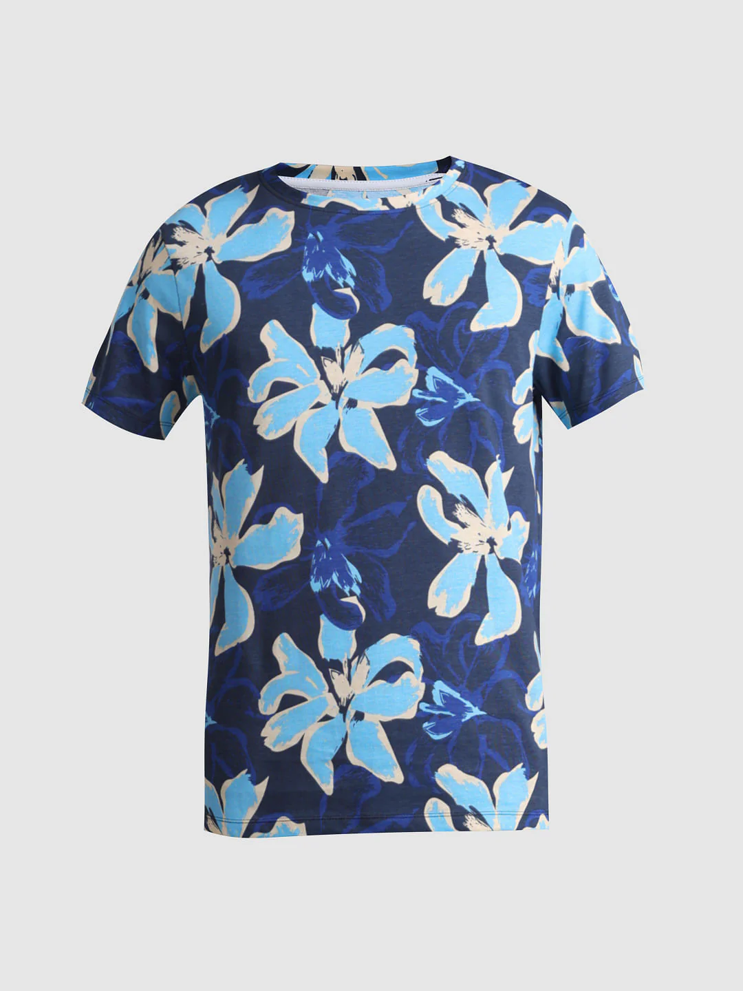 Blue Floral Crew Neck T-shirt - Image 7