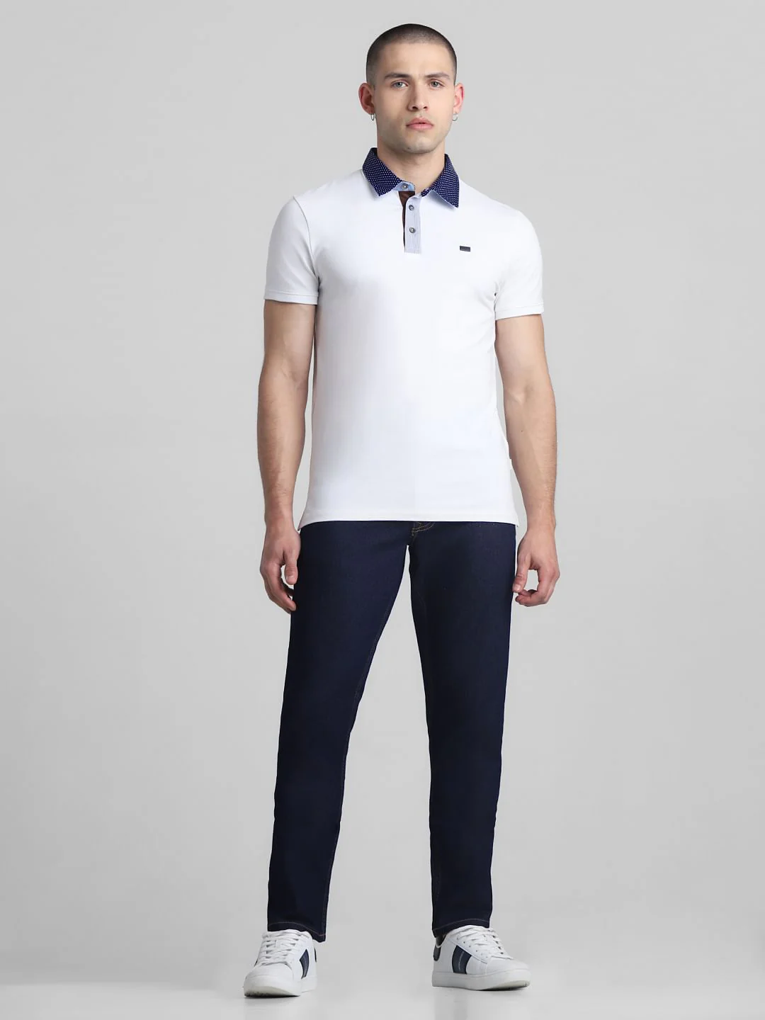 White Contrast Collar Polo T-shirt - Image 6